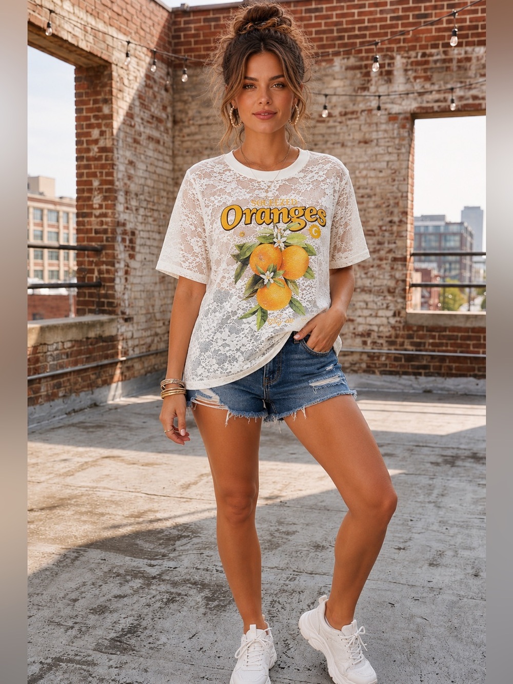 Oranges Graphic Lace Tee - White